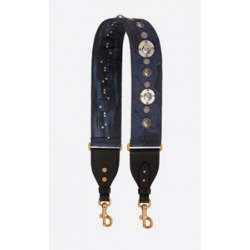 CINTURINO DIOR BLUE MULTICOLOR CAMOUFLAGE COMPLETAMENTE RICAMATO M928