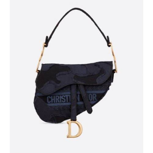 BORSA DIOR BLU SADDLE CAMOUFLAGE IN TELA RICAMATA M0446C