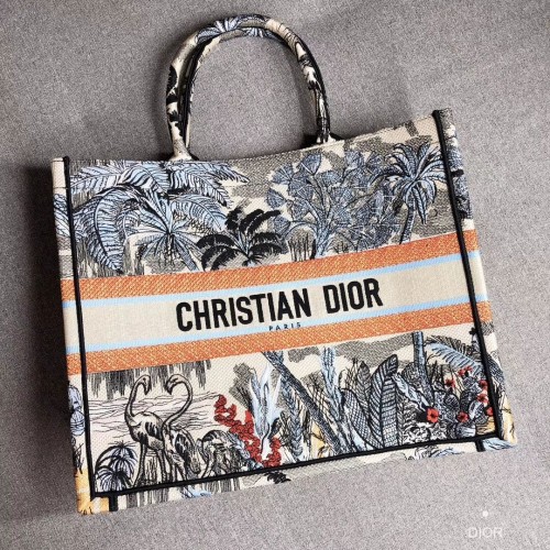 BORSA TOTE DIOR BOOK IN TELA RICAMATA C1286 Grigio Chiaro
