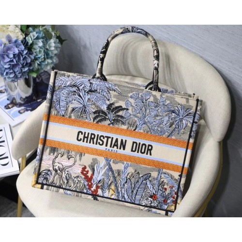 BORSA TOTE DIOR BOOK IN TELA RICAMATA C1287 blu