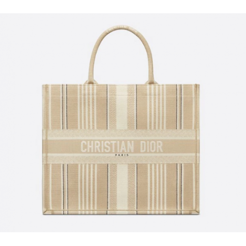 TOTE DIOR BOOK Ricamo a righe beige M1286Z