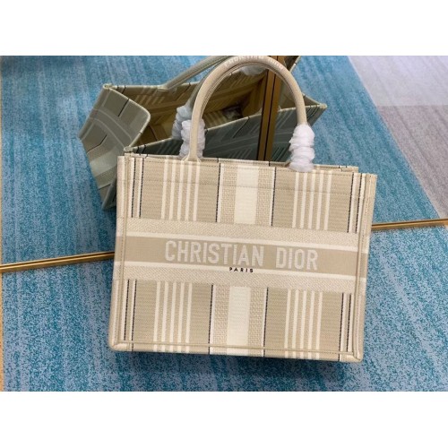 TOTE DIOR BOOK Ricamo a righe beige M1287Z