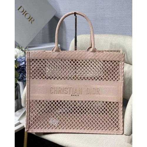DIOR BOOK TOTE Black Mesh Embroidery M1286ZW rosa chiaro