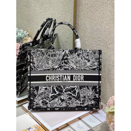 DIOR BOOK TOTE Mappamondo bianco e nero Ricamo M1286ZR