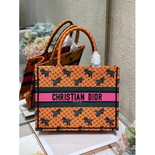 DIOR BOOK TOTE Arancione Multicolor Dragon Fire Ricamo M1296ZJ