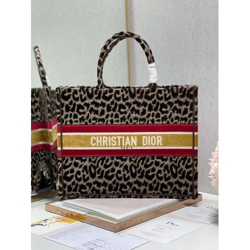 BORSA DIOR BOOK Ricamo C1286-1 Stampa leopardata marrone