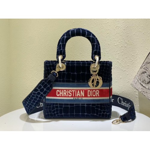 DIOR BOOK TOTE Velvet Coccodrillo Pattern M2030 Blu scuro