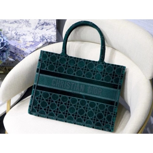 BORSA DIOR BOOK TOTE verde Cannage Velluto ricamato M1287Z