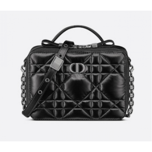 BORSA DIOR CARO BOX CON CATENA Pelle di vitello trapuntata Macrocannage nera S5140B
