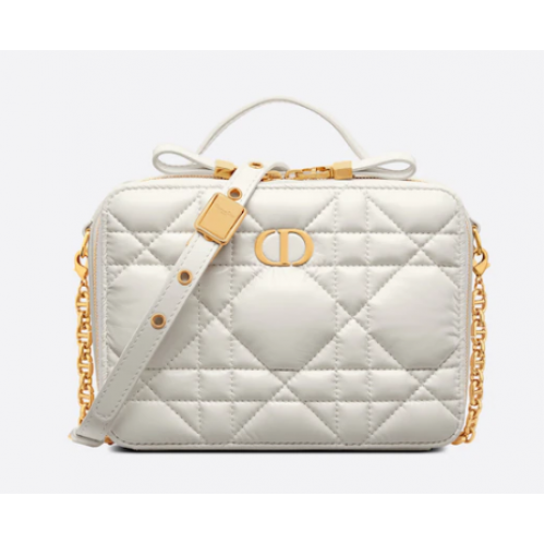 BORSA DIOR CARO BOX CON CATENA Latte Pelle di vitello trapuntata Macrocannage S5140UNG bianco