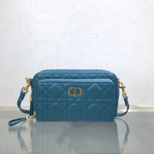 DIOR CARO DOUBLE POUCH Pelle di vitello morbida Cannage S5037U blu