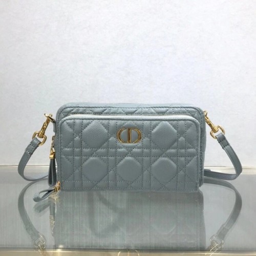 DIOR CARO DOUBLE POUCH Pelle di vitello morbida Cannage S5037U grigia