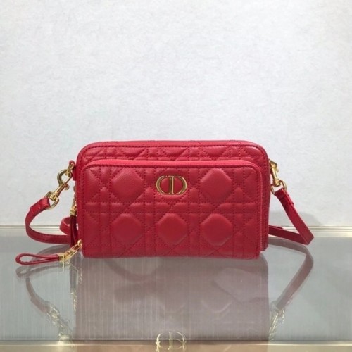 DIOR CARO DOUBLE POUCH Pelle di vitello morbida Cannage S5037U rossa