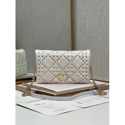 POUCH DIOR CARO MACROCANNAGE Pelle di vitello Macrocannage con motivo a stella S5135BB bianco