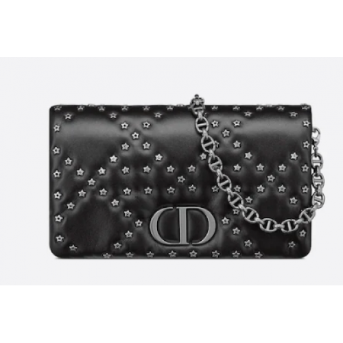 DIOR CARO MACROCANNAGE POUCH Pelle di vitello Macrocannage con motivo a stella S5135UNH nero
