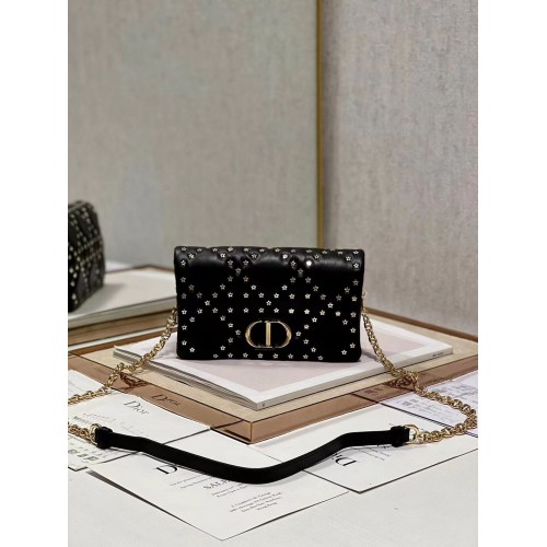 DIOR CARO MACROCANNAGE POUCH Pelle di vitello Macrocannage con motivo a stella S5135UNH nero&oro