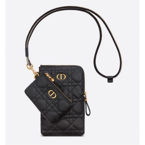 POCHETTE MULTIFUNZIONALE DIOR CARO Pelle di vitello Cannage morbida nera S5036UW