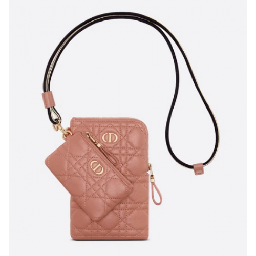 POUCH MULTIFUNZIONALE DIOR CARO Pelle di vitello Cannage morbida Deep Nude S5036U