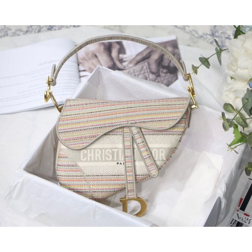BORSA DA SELLA DIOR Colore ricamo a righe M0446C Beige