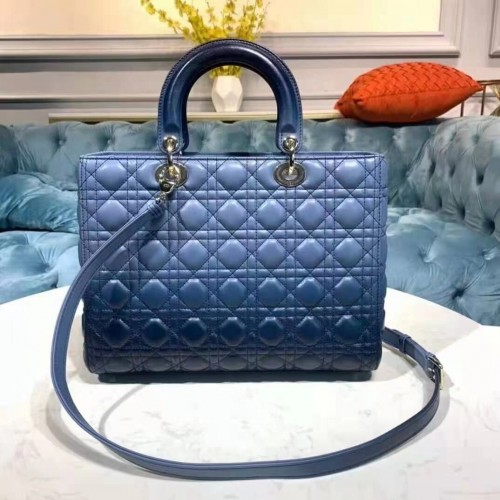 DIOR LADY BAG Pelle di agnello Cannage sfumata blu M0567 Blu