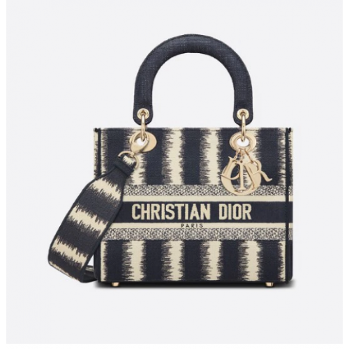 BORSA DIOR MEDIUM LADY D-LITE Ricamo D-Stripes blu M0565