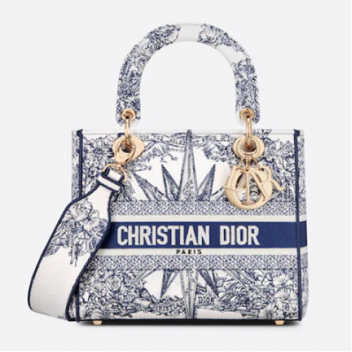 BORSA DIOR MEDIUM LADY D-LITE Blu Multicolor Ricamo Re ve dInfini M0565O