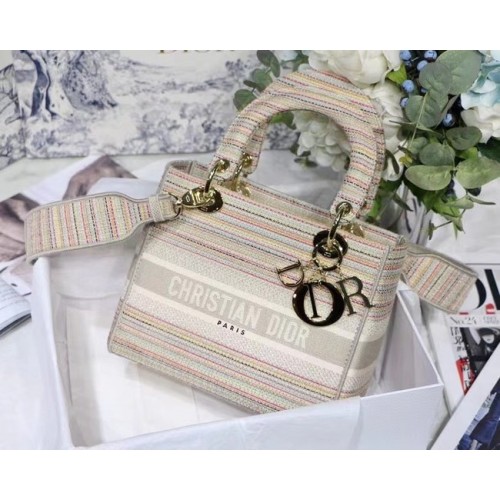 BORSA DIOR MEDIUM LADY D-LITE Ricamo D-Stripes M0565 Beige