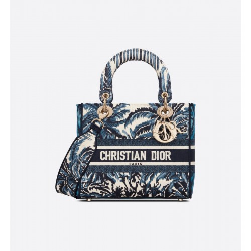 BORSA DIOR MEDIUM LADY D-LITE Ricamo Cannage albero blu scuro M0565OREY Blu