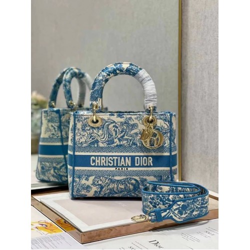 BORSA DIOR MEDIUM LADY D-LITE Ricamo M0565OR blu