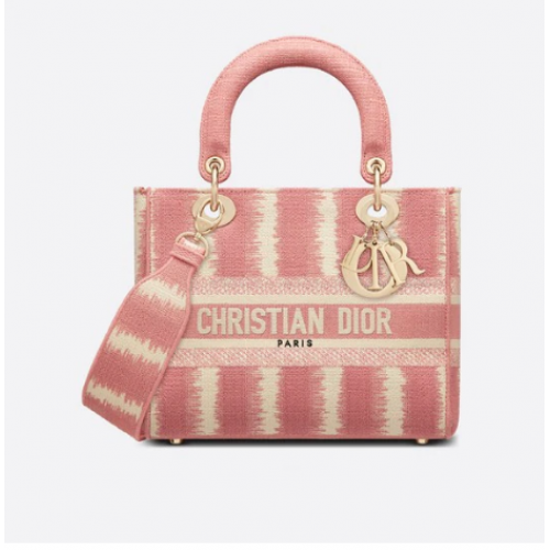 BORSA DIOR MEDIUM LADY D-LITE Ricamo D-Stripes rosa M0565