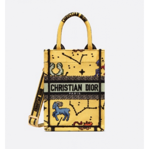 DIOR MINI DIOR BOOK TOTE PHONE BAG Giallo Multicolor Dior Pixel Zodiac Embroider S5555CRTY