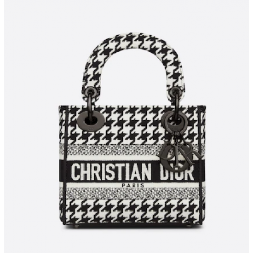 BORSA DIOR MINI LADY D-LITE Ricamo pied de poule bianco e nero M0500BZ