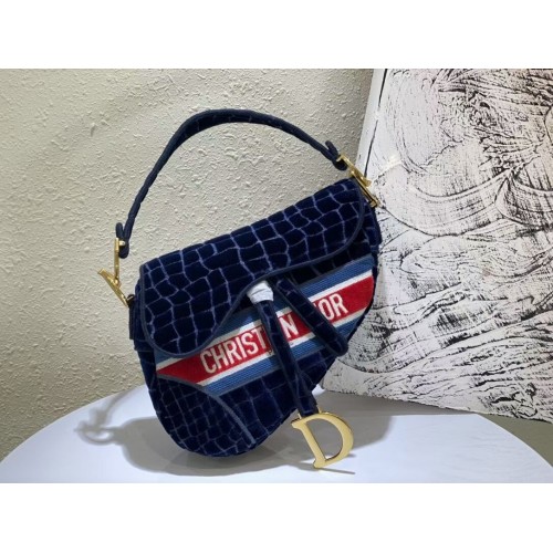 BORSA DA SELLA DIOR Velluto C2551 Blu scuro