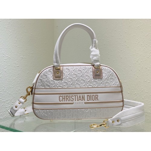 Borsa tote DIOR grande in pelle C9178 bianco&oro
