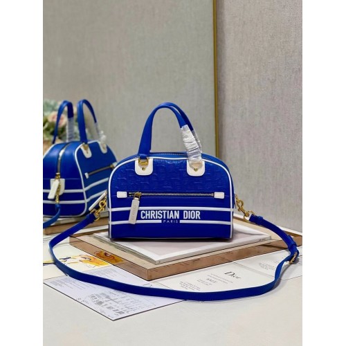 Borsa tote DIOR media in pelle goffrata A9200 blu