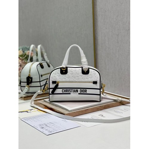 Borsa tote DIOR media in pelle goffrata A9200 bianca