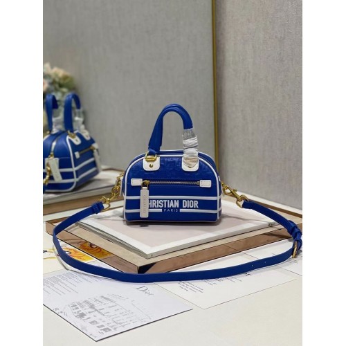 Borsa tote DIOR piccola in pelle goffrata C9201 blu