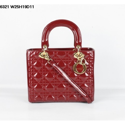 Borsa Christian Lady Dior in vernice rosso scuro 6321 oro