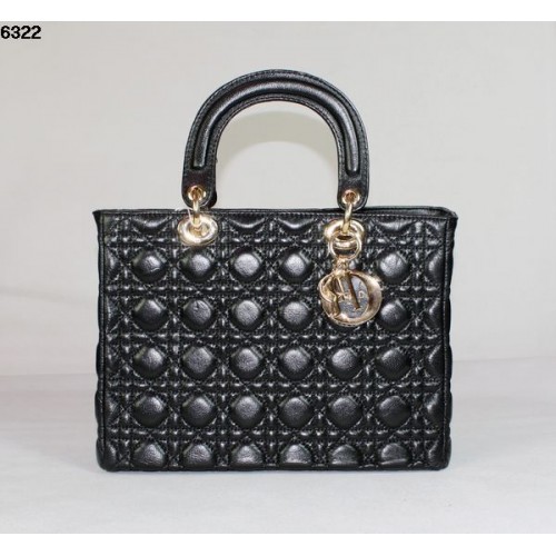 Borsa Christian Lady Dior in pelle di agnello nera 6322 oro