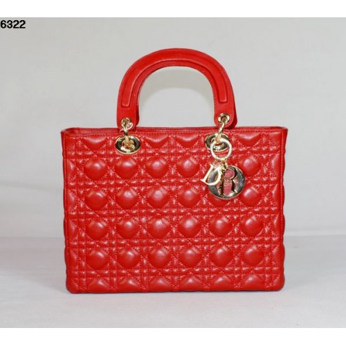 Borsa in pelle di agnello rossa Christian Lady Dior 6322 oro
