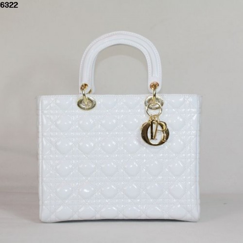 Christian Lady Dior Borsa in pelle verniciata bianca 6322 oro