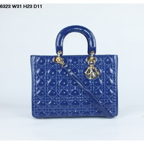Christian Lady Dior Borsa in pelle verniciata blu 6323 oro