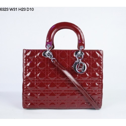 Christian Lady Dior Borsa in pelle verniciata rosso scuro 6323 argento