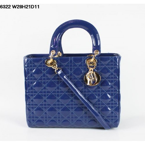 Christian Lady Dior Borsa in pelle verniciata blu 6322 oro