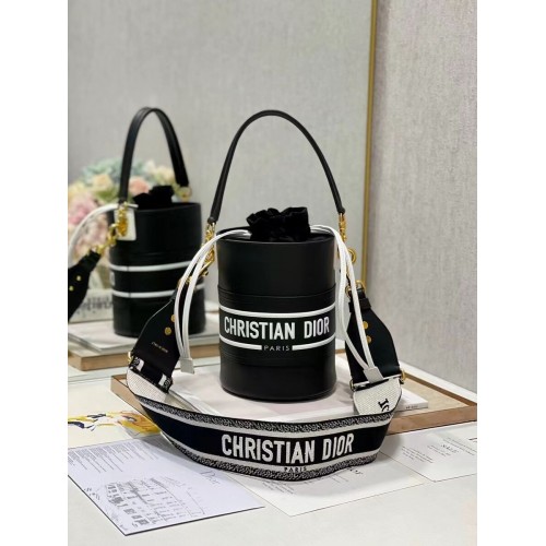 Borsa a secchiello Dior Bubble Maple Leaf in pelle di vitello C9300 nera