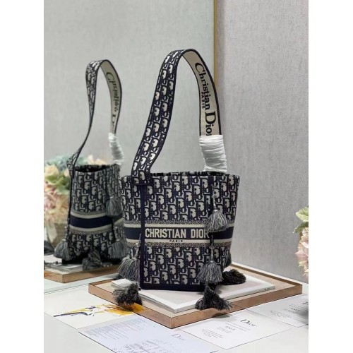 Borsa a secchiello Dior Bubble Maple Leaf ricamata C1076 NERO