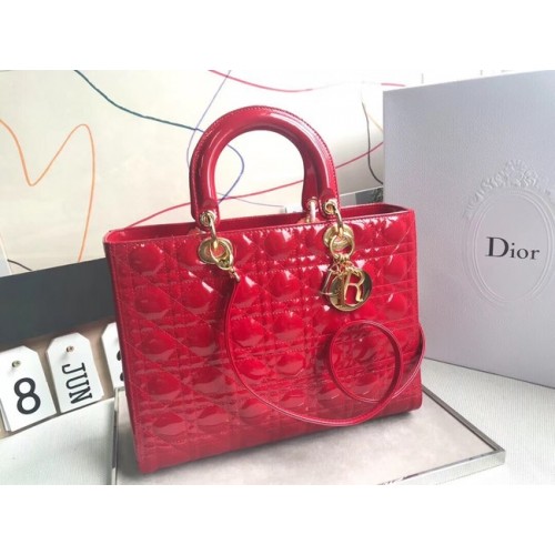 BORSA DIOR GRANDE LADY DIOR IN PELLE DI AGNELLO CAL44560 rosso