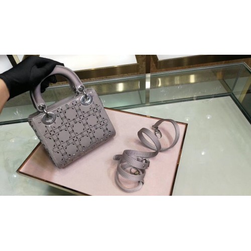 Dior Lady Original Borsa a tracolla in raso di seta con incrostazioni 2369 Grigio