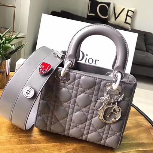 Borsa in pelle di montone originale Dior Lucky Badges 88034 grigia