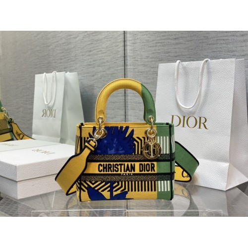 BORSA DIOR MEDIUM LADY D-LITE Ricamata C0420 gialla
